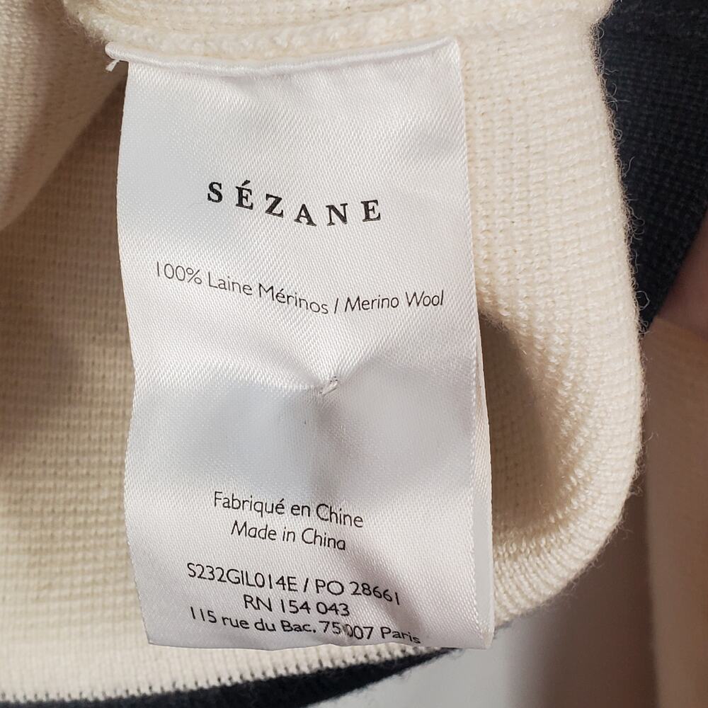 Sezane Betty Merino Wool Cropped Sweater Cardigan Ecru Black Pockets Size Small - Picture 9 of 11